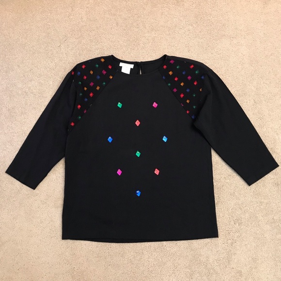 Vintage Tops - Vintage 80s Donnkenny Wearable Art Blouse Womens Small Black Made In USA Pop Art